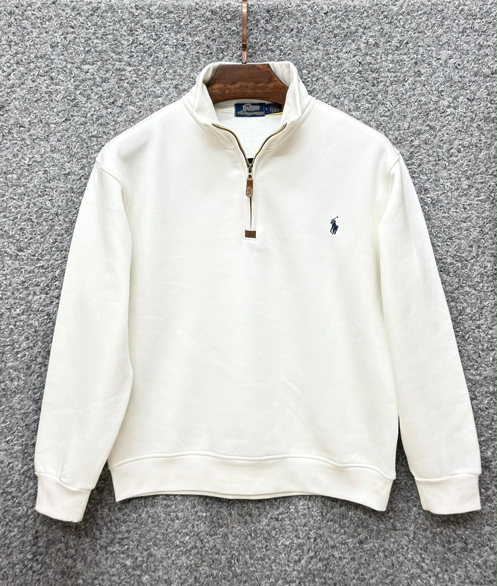 Premium Half Zip Pullover Jacket Taupe white